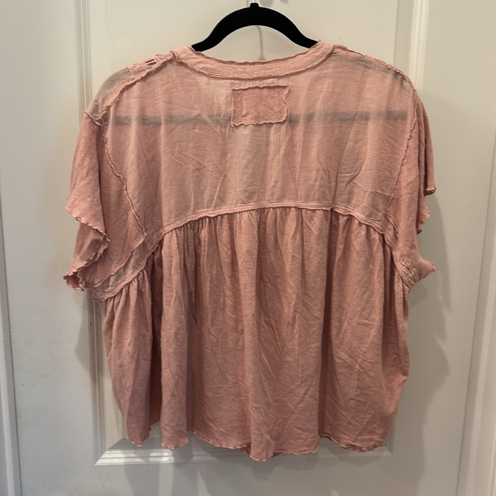 NWOT Free People We the Free linen blend mauve short sleeve button-up Top - S - Picture 2 of 5